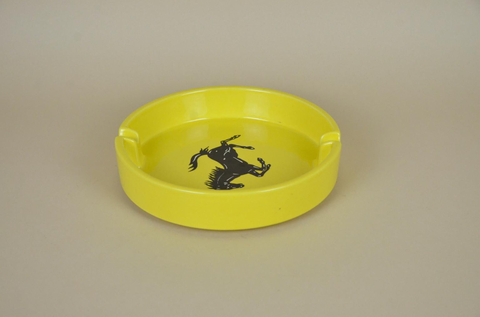 1980s Large Italian Advertising Yellow Ceramic Ferrari Ashtray by Bitossi 1