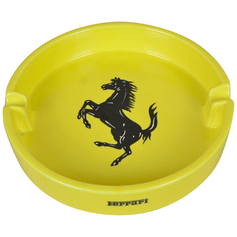 1980s Large Italian Advertising Yellow Ceramic Ferrari Ashtray by