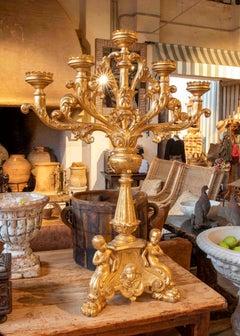 1980s Large Italian Carved and Gilded Chandelier with Cherubs