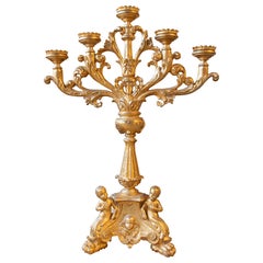 1980s Large Italian Carved and Gilded Chandelier with Cherubs