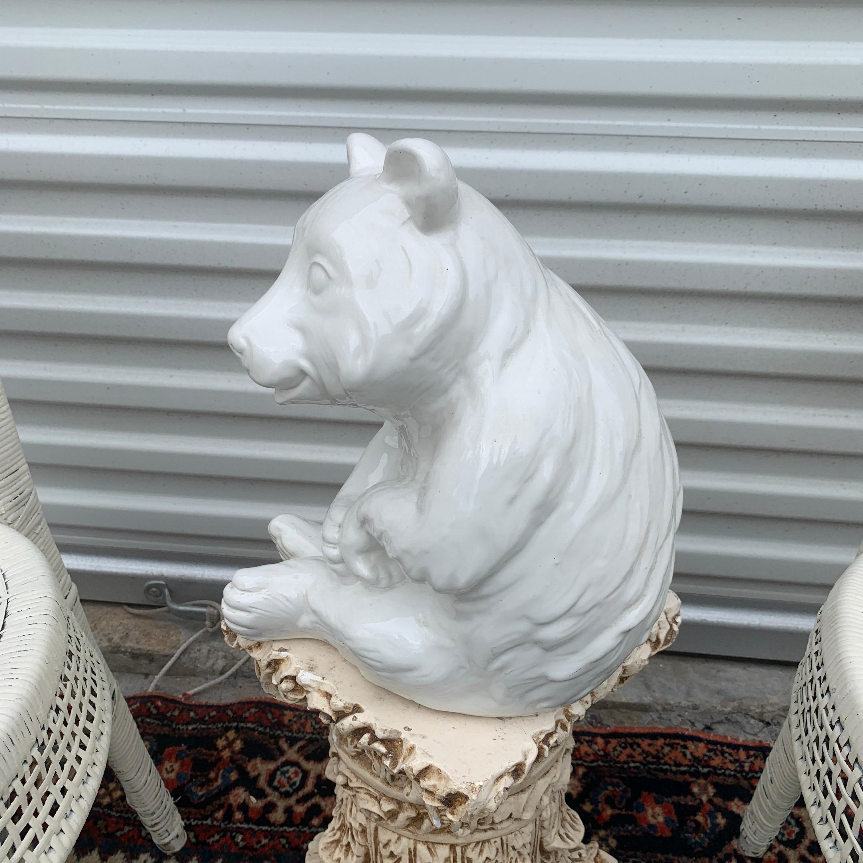 Minimalist 1980s Large Italian Ceramic White Bear Sculpture  For Sale