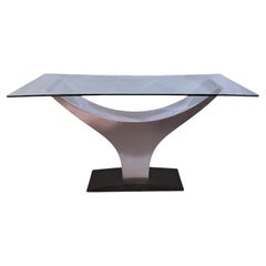 Grande table italienne en verre et chrome des années 1980