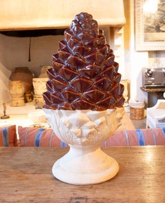 1980s Large Italian Glazed Ceramic Pineapple in Hollywood Regency Style