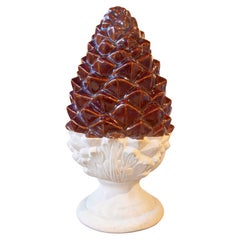 1980s Large Italian Glazed Ceramic Pineapple in Hollywood Regency Style