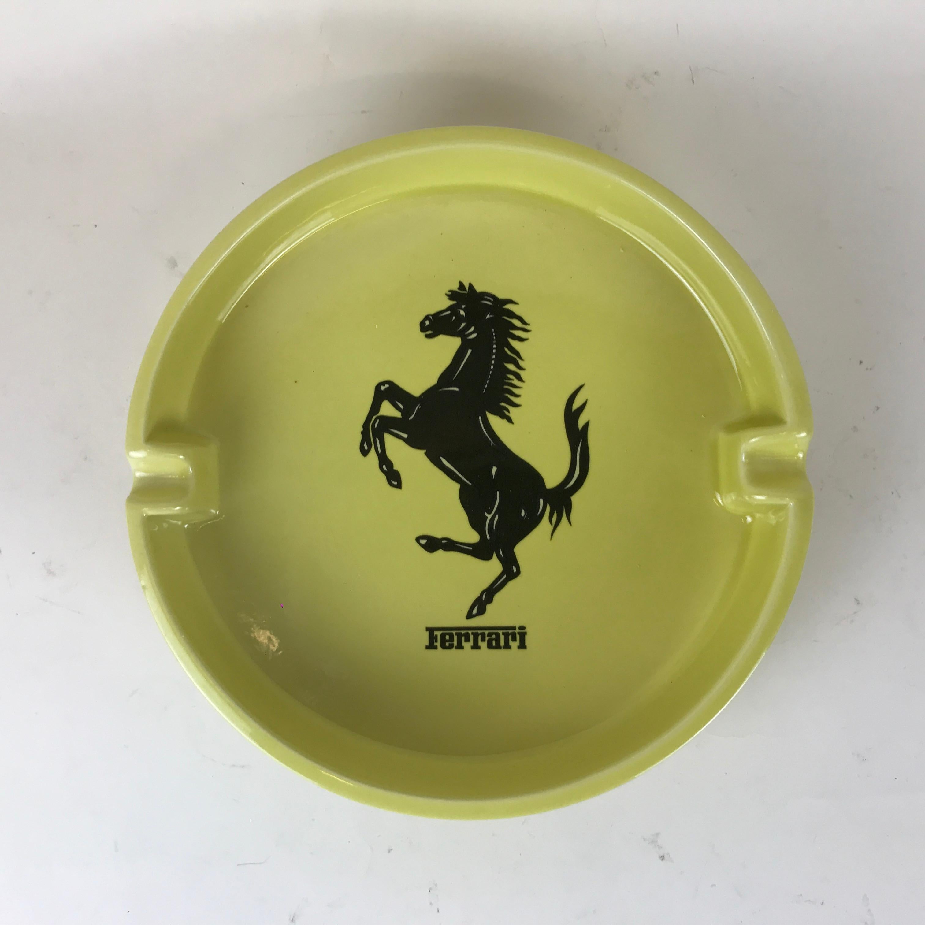 Mid-Century Modern 1980s Large Italian Yellow Ceramic Ferrari Ashtray by Bitossi with Original Box For Sale