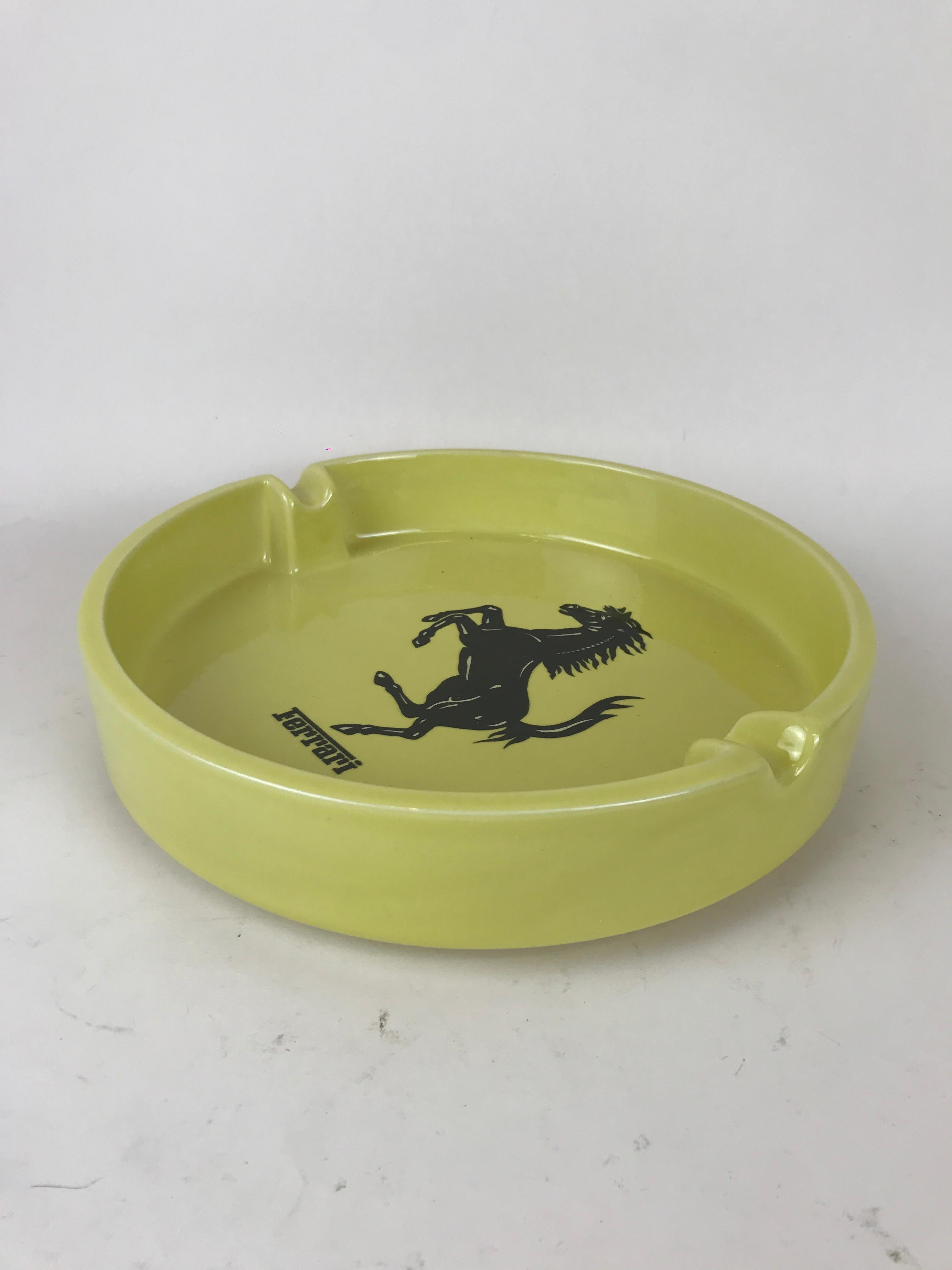 Mid-Century Modern 1980s Large Italian Yellow Ceramic Ferrari Ashtray by Bitossi with Original Box For Sale