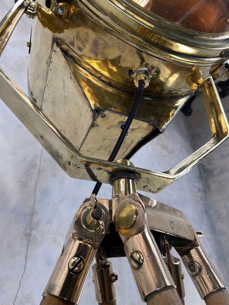1980''s Large Nautical Vintage Brass & Steel Lamp & British Antique Bronze Tripod For Sale 5