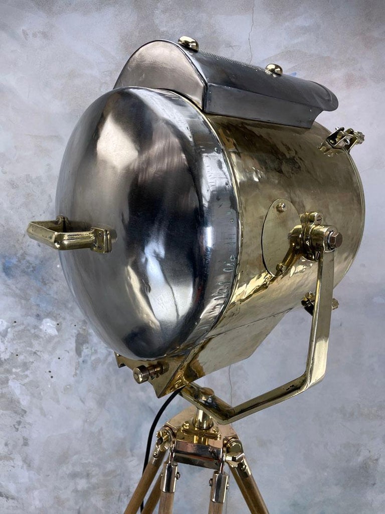 1980''s Large Nautical Vintage Brass & Steel Lamp & British Antique Bronze Tripod For Sale 11