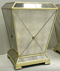 1980s Large Neo-Classical Style Mirror & Brass Pedestals or Side Tables - Pair