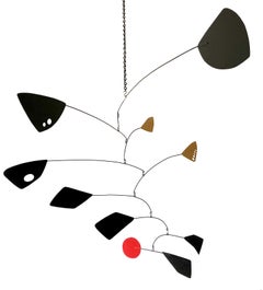 1980s Large Scale Black Red Yellow Metal Kinetic Modernist Mobile