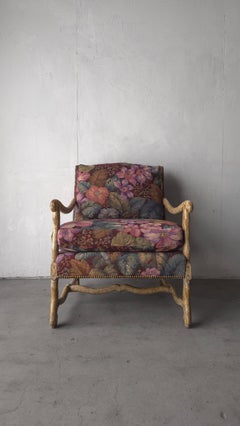 1980s Large Scale Rustic Mediterranean Style Tapestry Lounge Chair