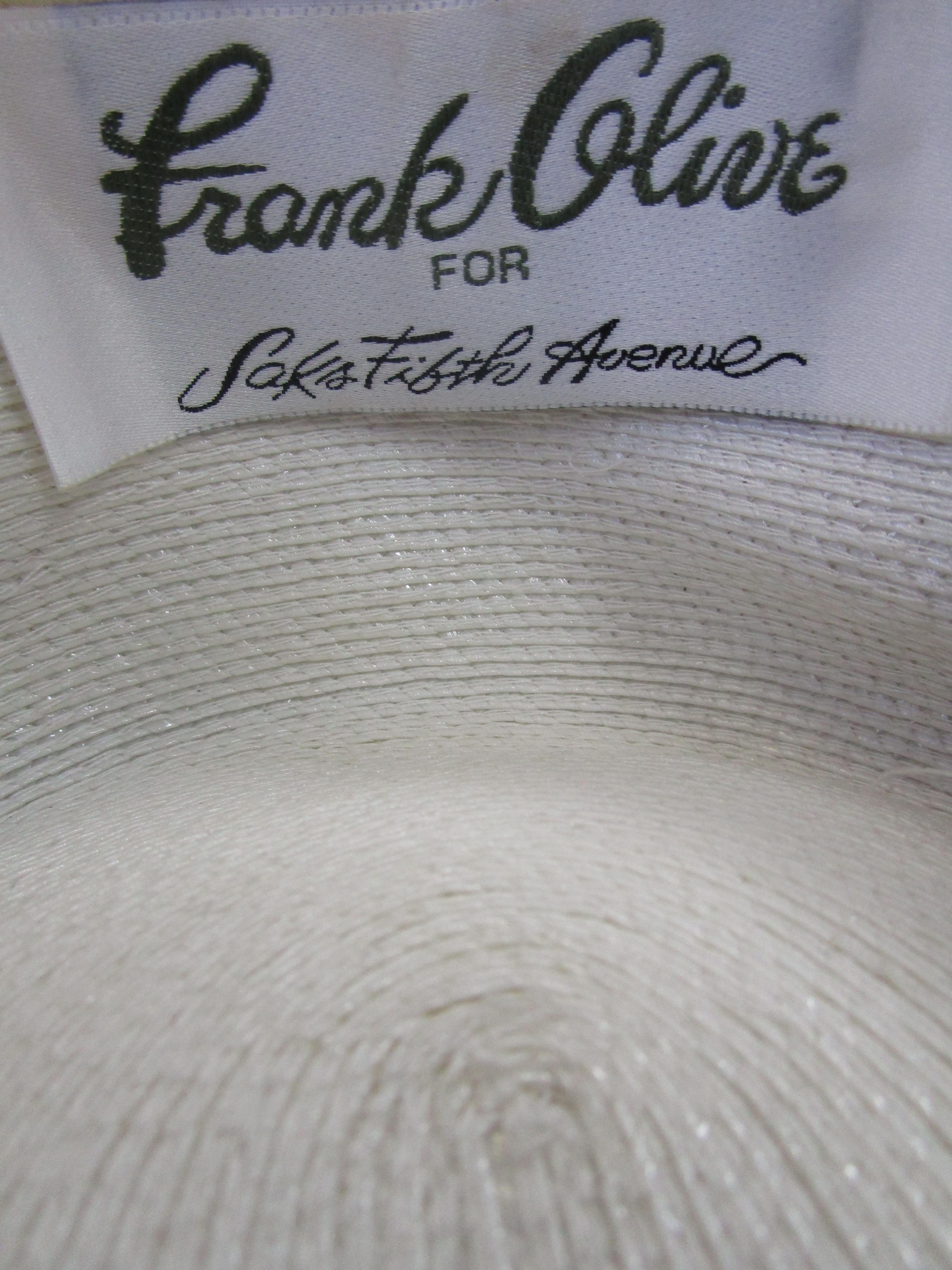 1980s Large White Brim Hat with Black Patent Flower  For Sale 2