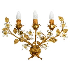 1980s Large Wide Italian Gilt Florentine Wall Lamp with Three Sockets