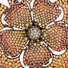1980's Large Yellow and  Golden Orange Sapphire Gold Flower Pin