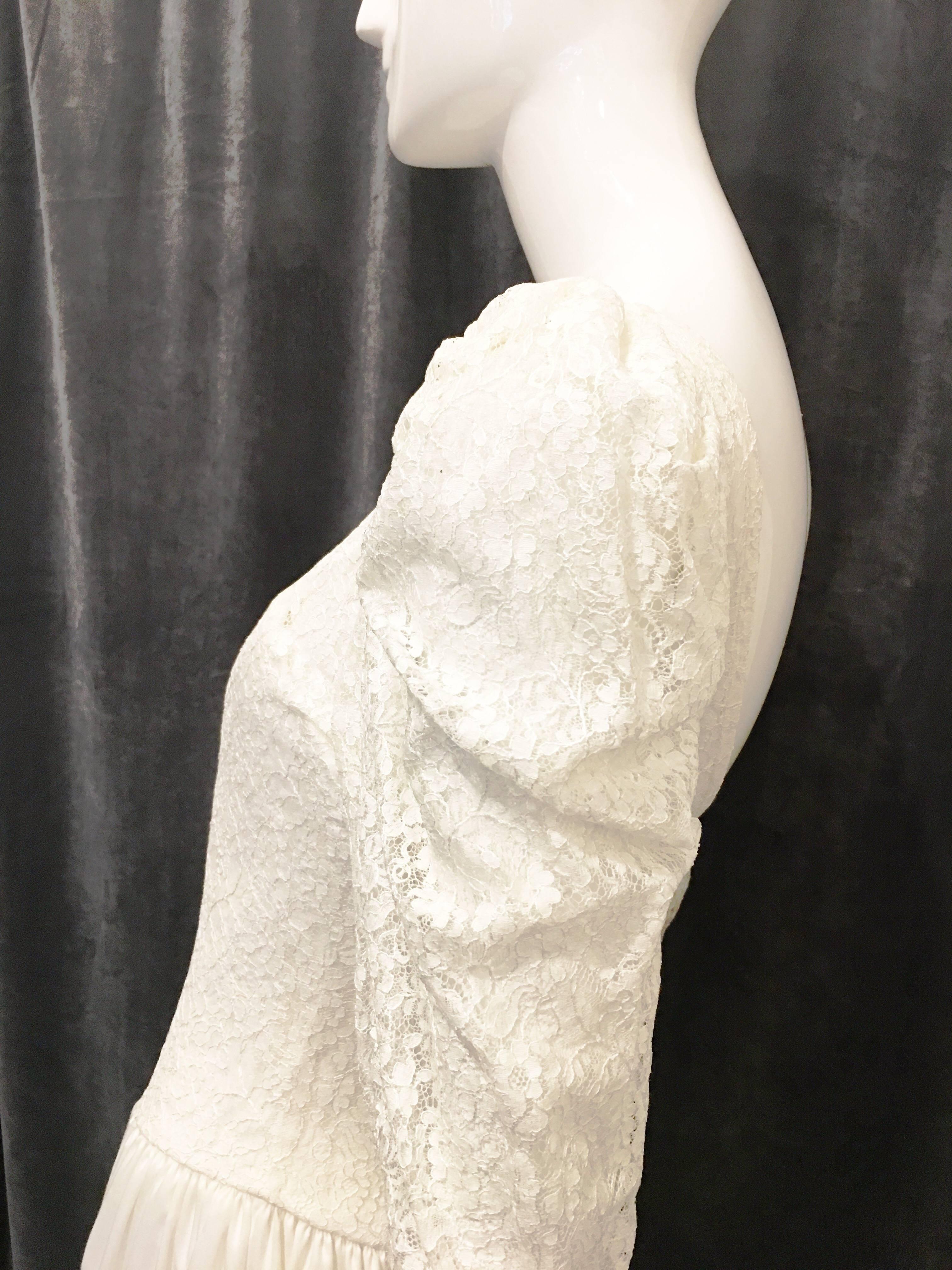 Gray 1980s Laura Ashley Lace Bodice Wedding Dress  For Sale