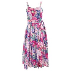 1980s Laura Ashley Pink + Purple Floral Cotton Vintage 80s Sleeveless Dress XS