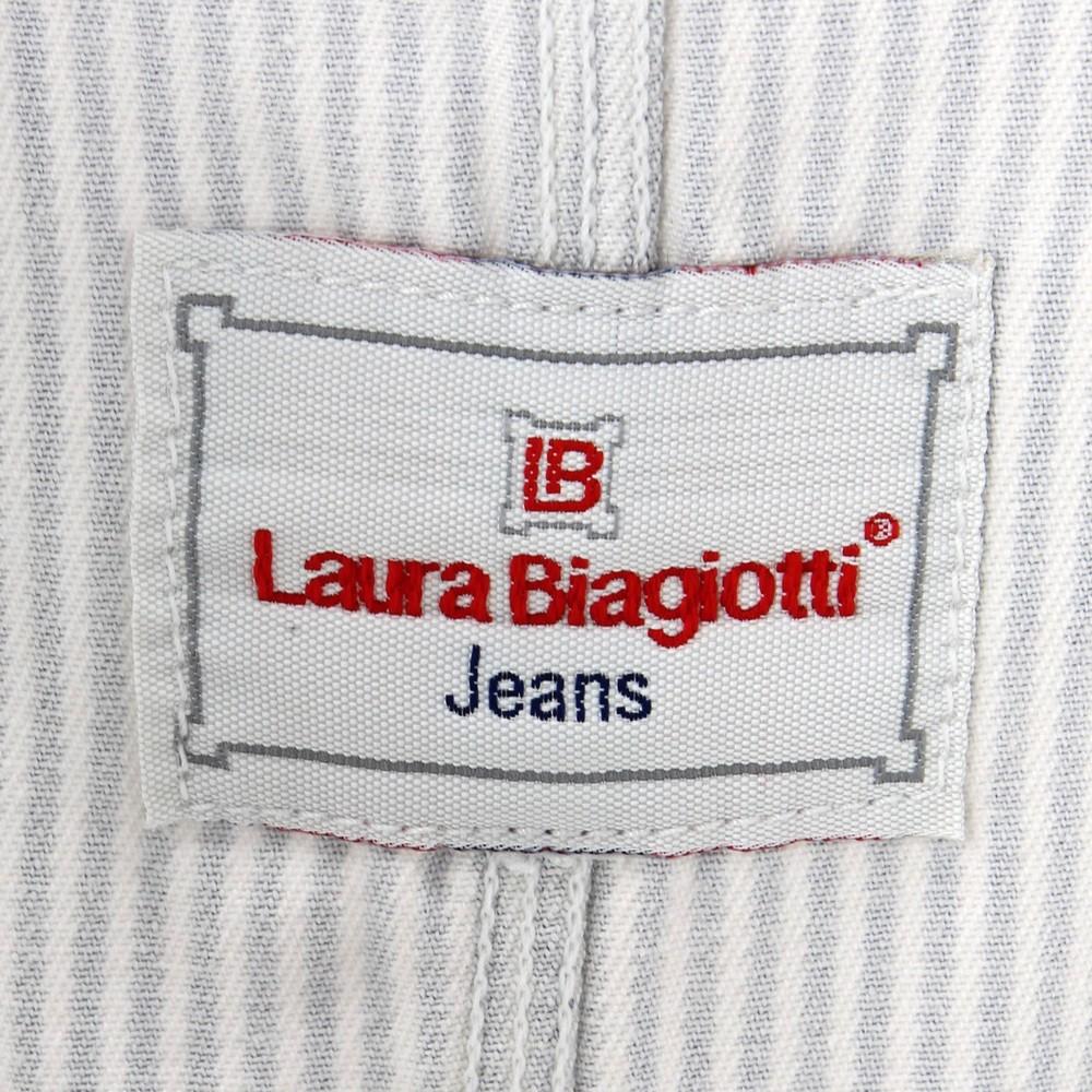 Women's 1980s Laura Biagiotti bicolor striped cotton denim jacket