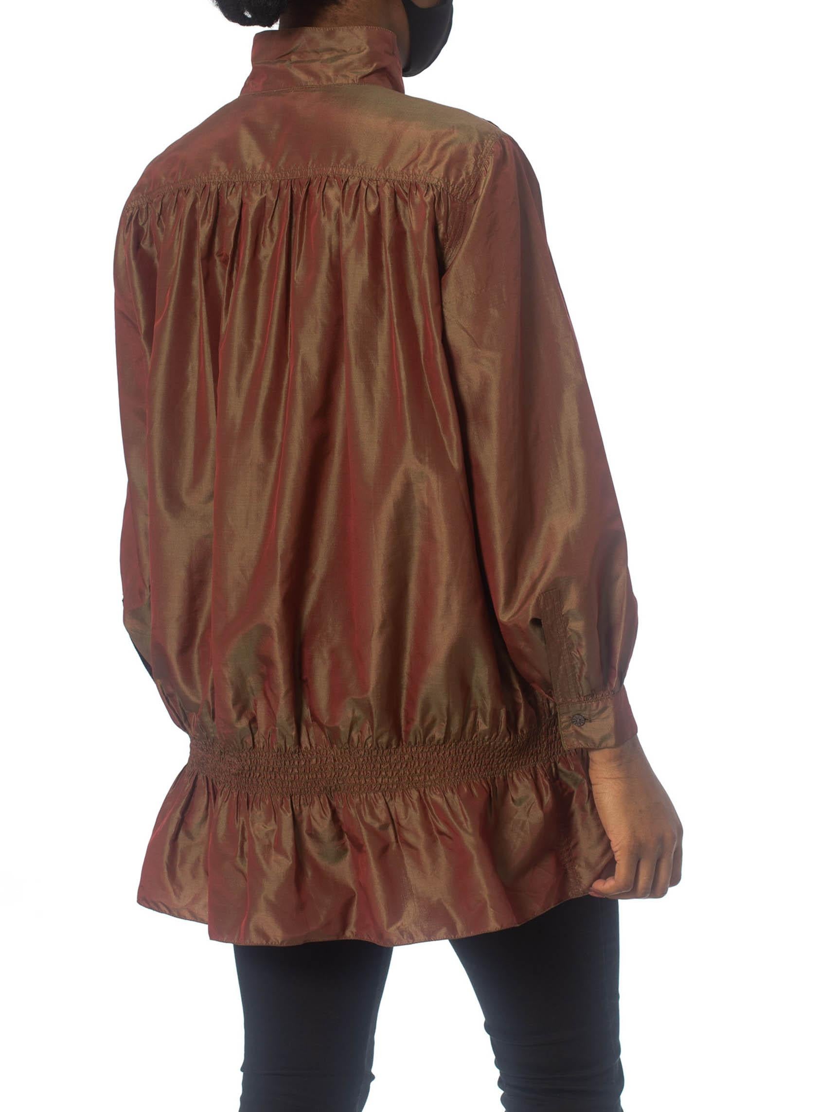 Brown 1980S LAURA BIAGIOTTI Iridescent Silk Taffeta  Oversized Blouse With Side Pocke