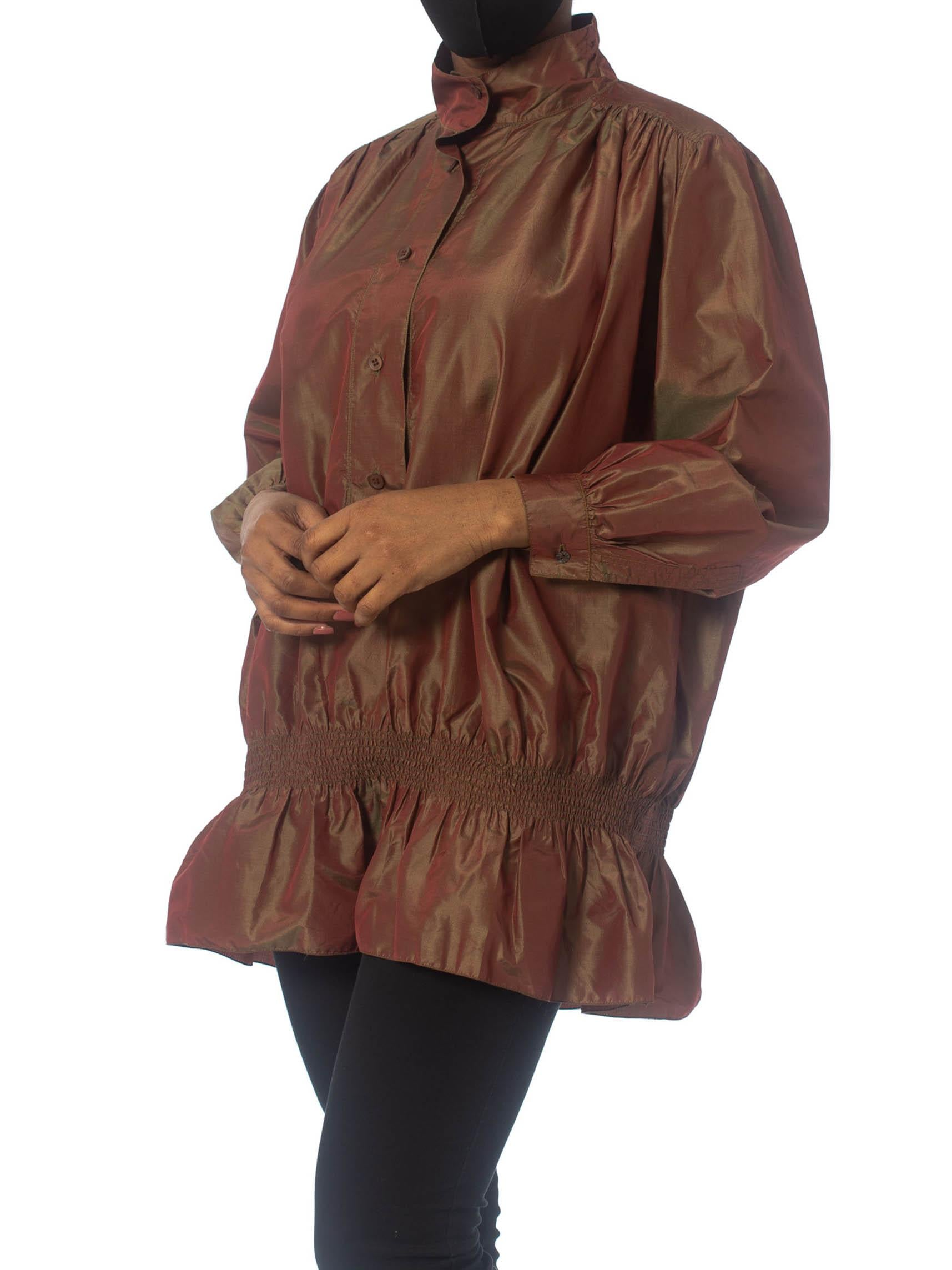 Women's 1980S LAURA BIAGIOTTI Iridescent Silk Taffeta  Oversized Blouse With Side Pocke