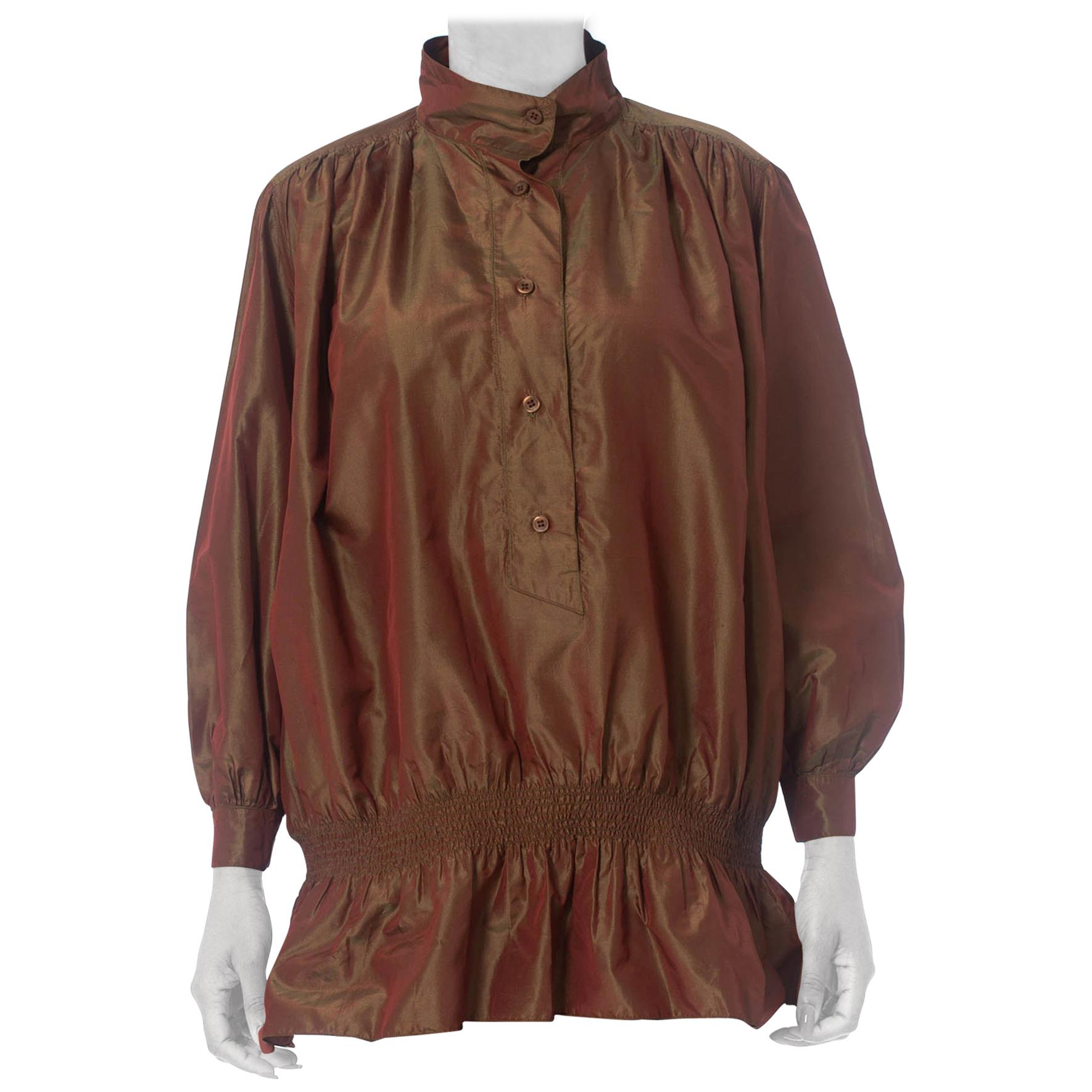1980S LAURA BIAGIOTTI Iridescent Silk Taffeta  Oversized Blouse With Side Pocke