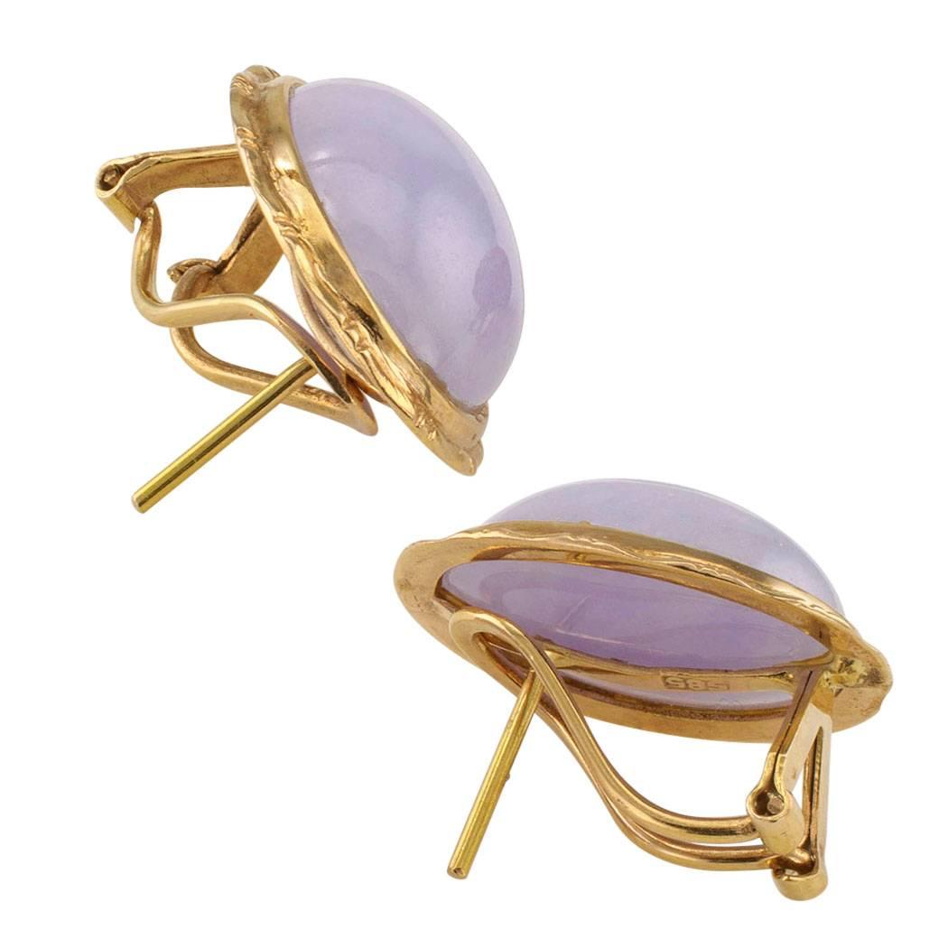 Contemporary  1980s Lavender Jade Gold Earrings