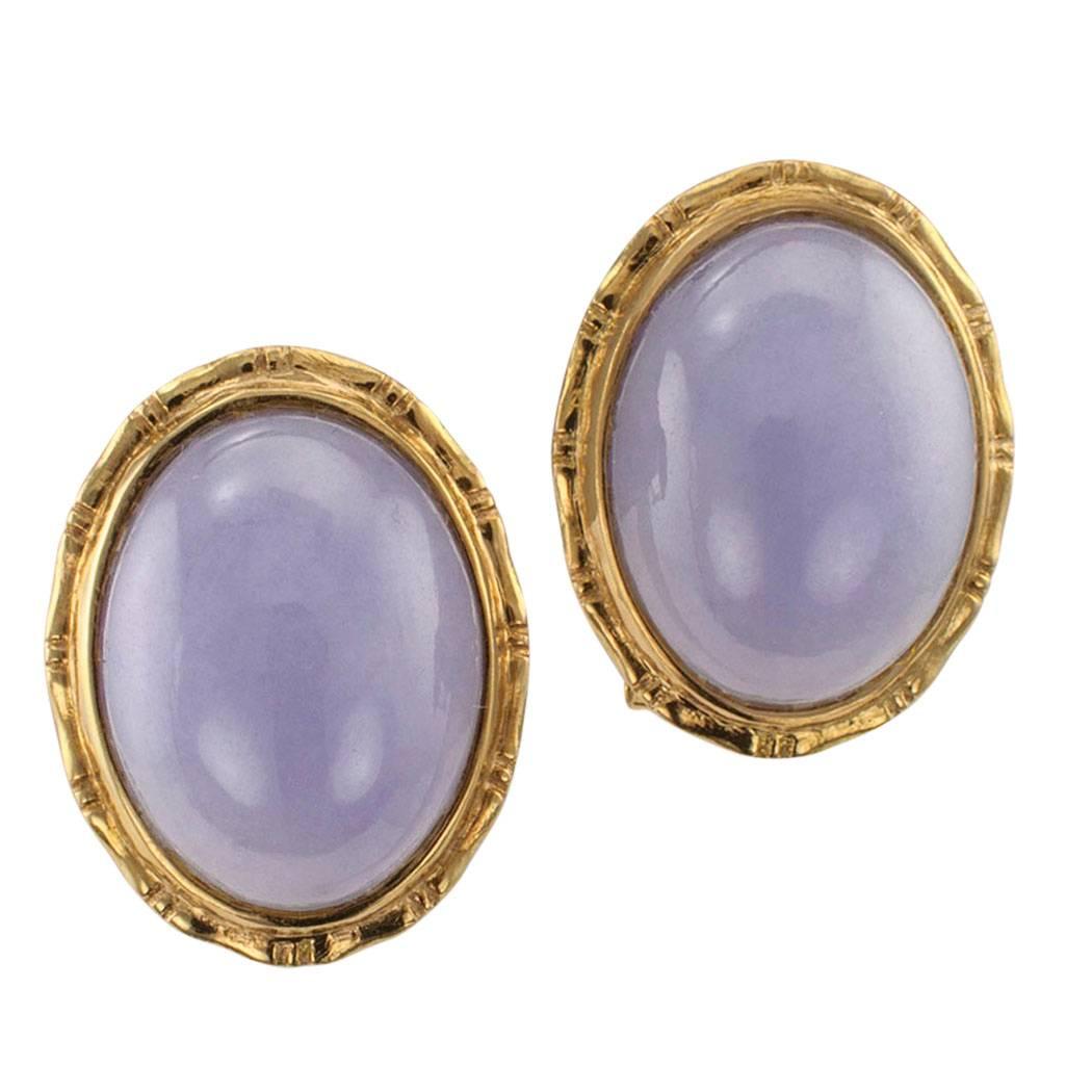  1980s Lavender Jade Gold Earrings