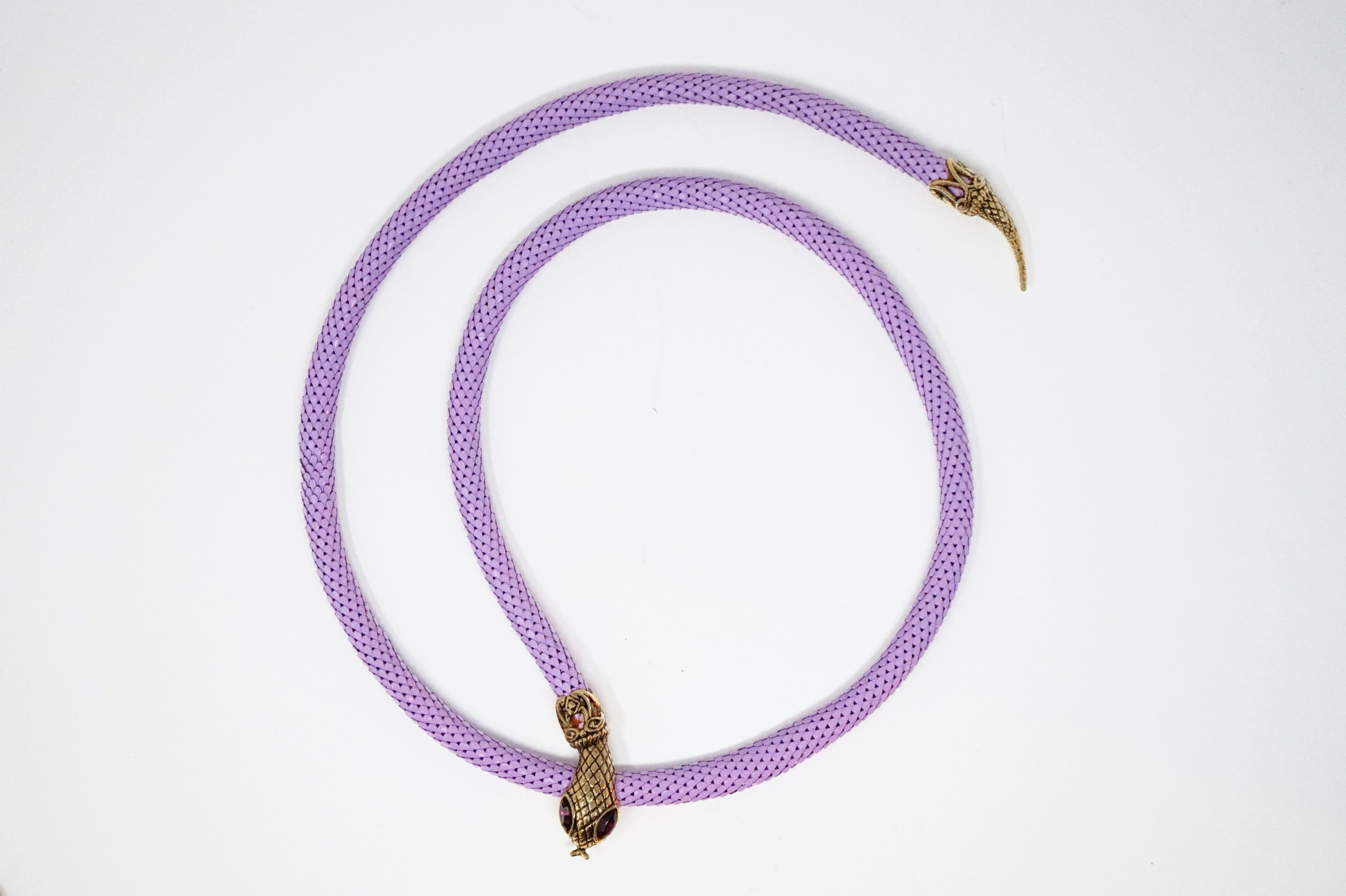 1980s Lavender Mesh Snake Belt or Necklace by DL Auld Co, Signed 4