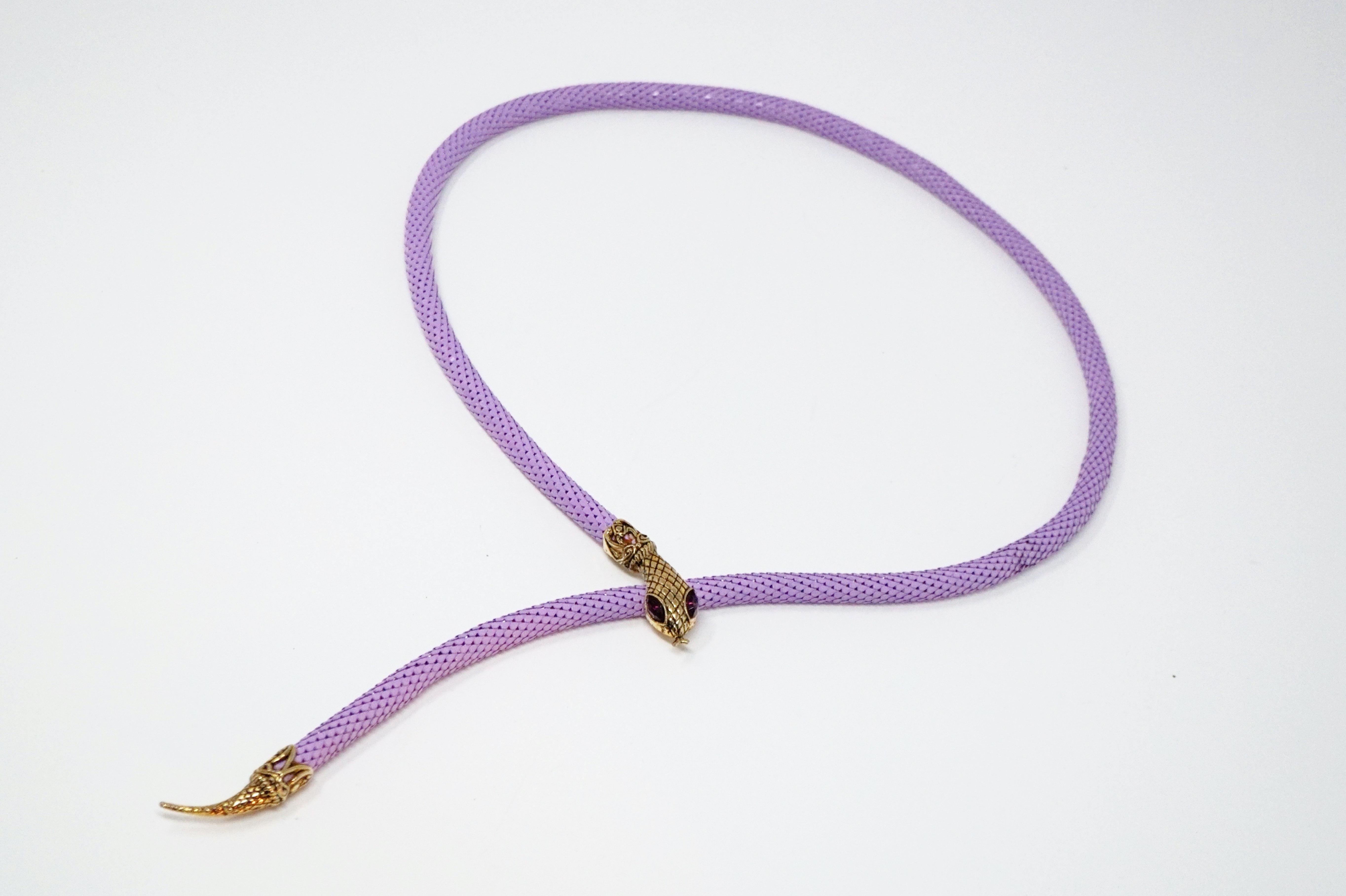 Purple 1980s Lavender Mesh Snake Belt or Necklace by DL Auld Co, Signed