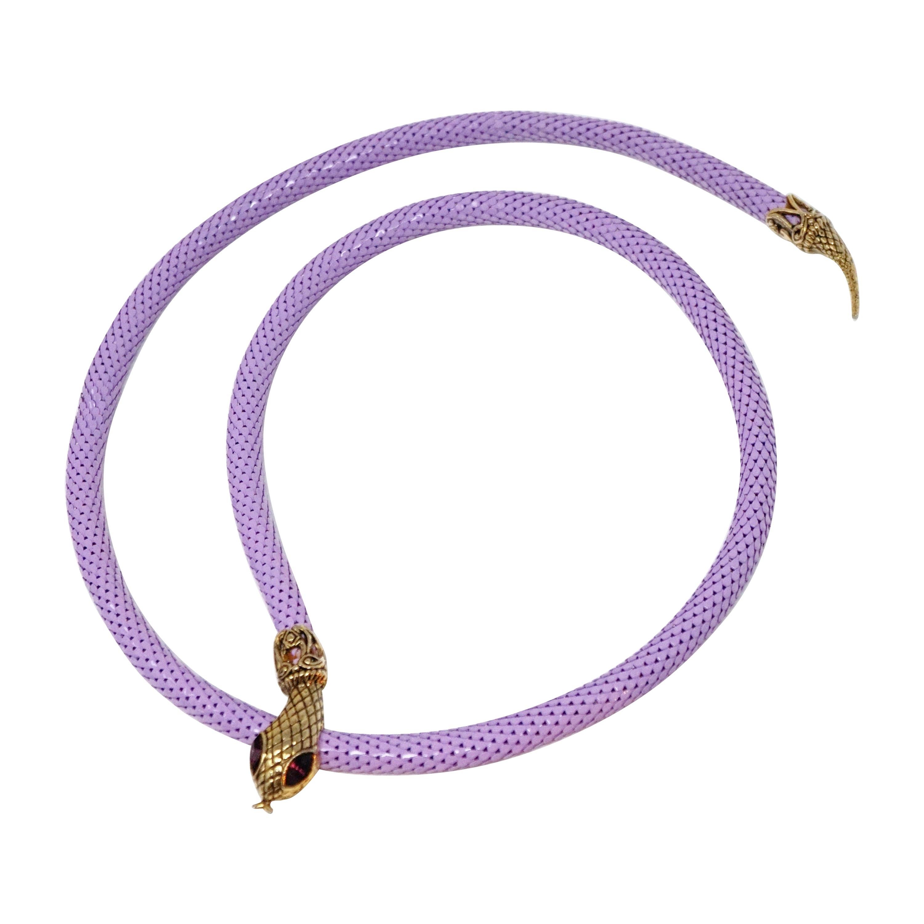 1980s Lavender Mesh Snake Belt or Necklace by DL Auld Co, Signed