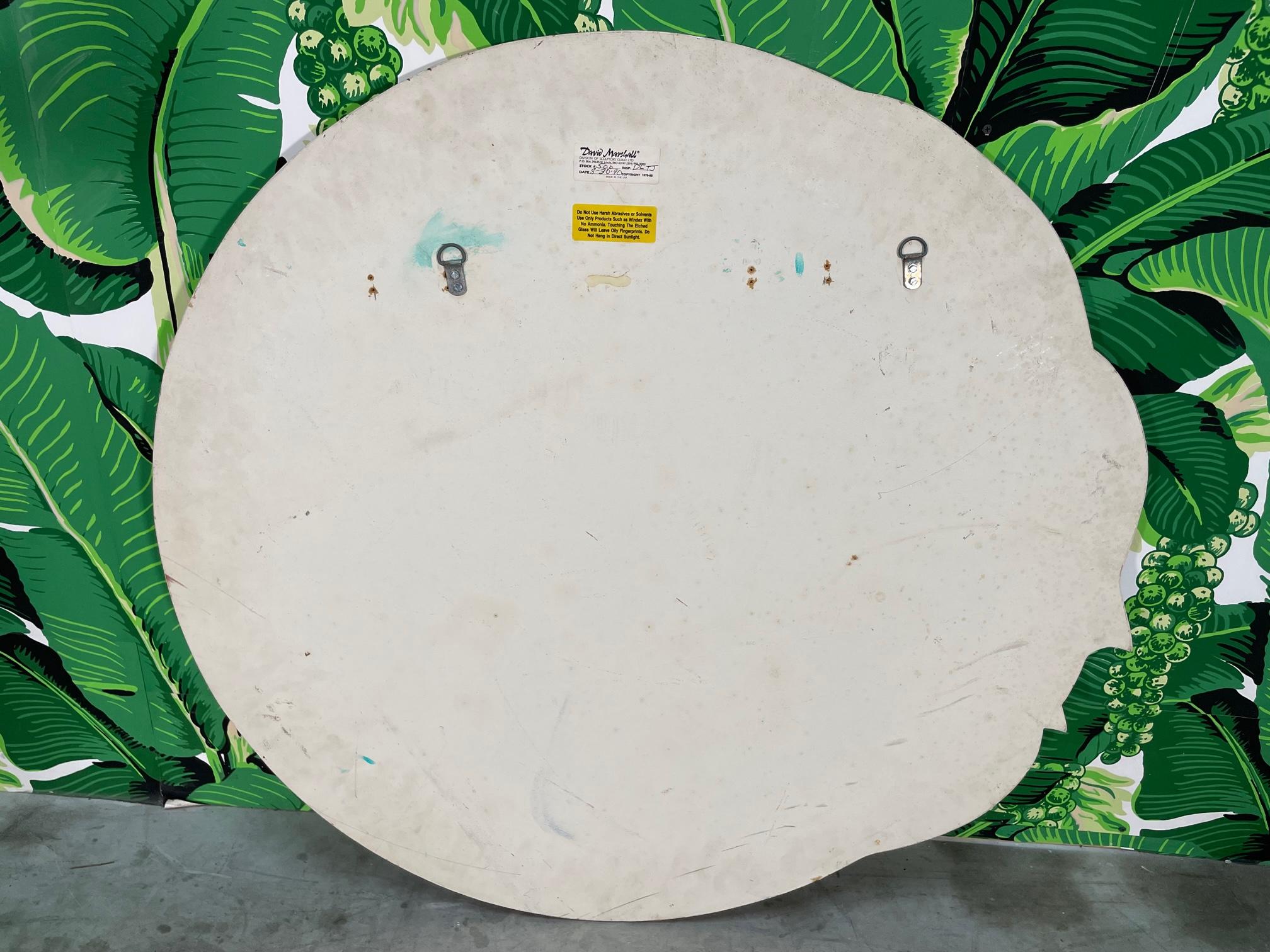 1980s Layered Floral Round Wall Mirror by David Marshall In Good Condition In Jacksonville, FL