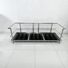 1980s LC2 Black Leather Chrome Frame Sofa by Le Corbusier for Alivar Italy