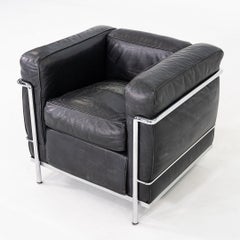 1980s Le Corbusier Jeanneret Perriand Cassina Lounge Chair, Black Leather (3x)