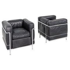 1980s Le Corbusier Jeanneret Perriand Cassina Lounge Chair, Black Leather (3x)