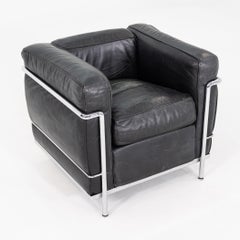 1980s Le Corbusier Jeanneret Perriand Cassina Lounge Chair in Black Leather