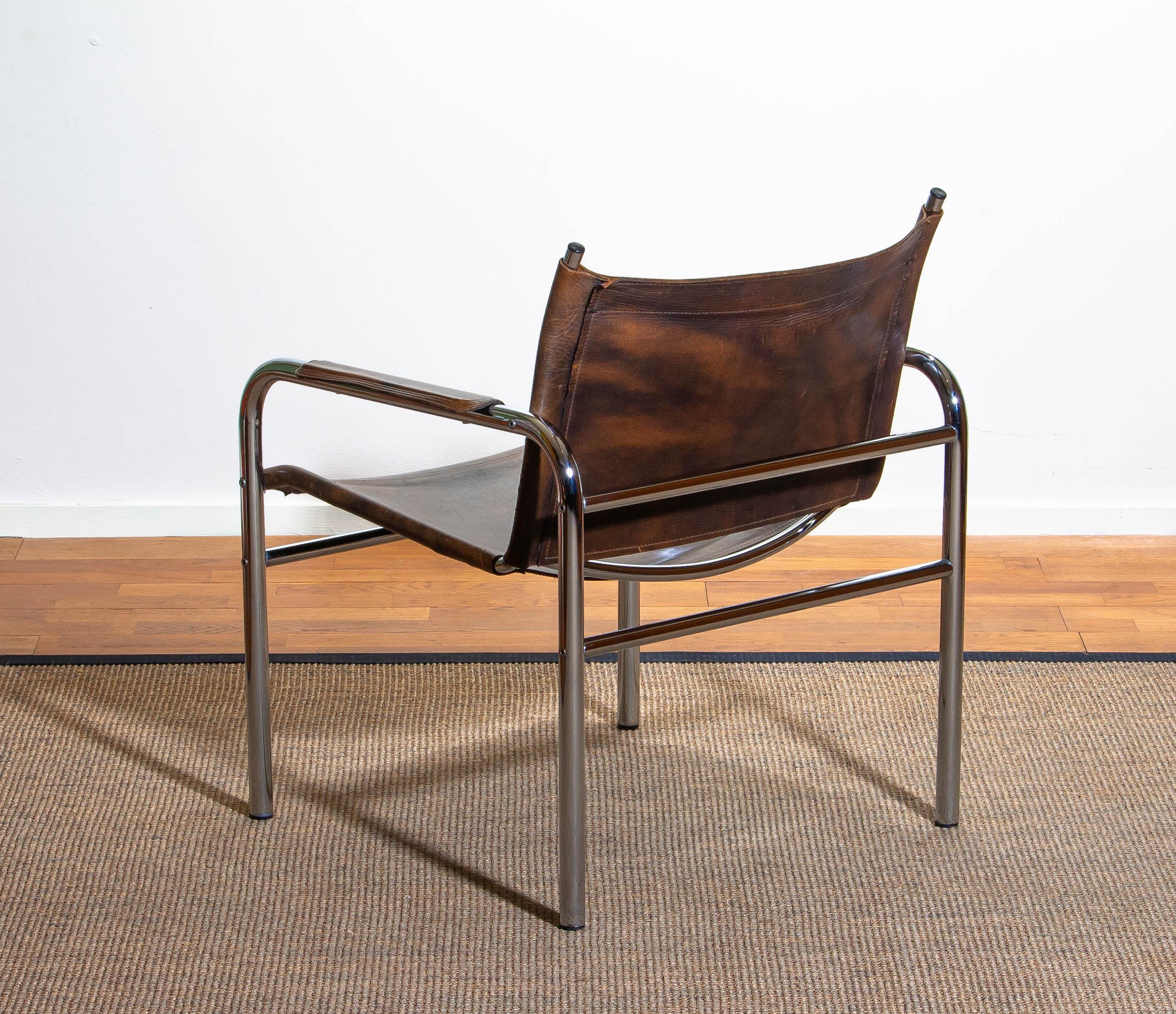 Late 20th Century 1980s Leather and Tubular Steel Armchair by Tord Bjorklund, Sweden 1