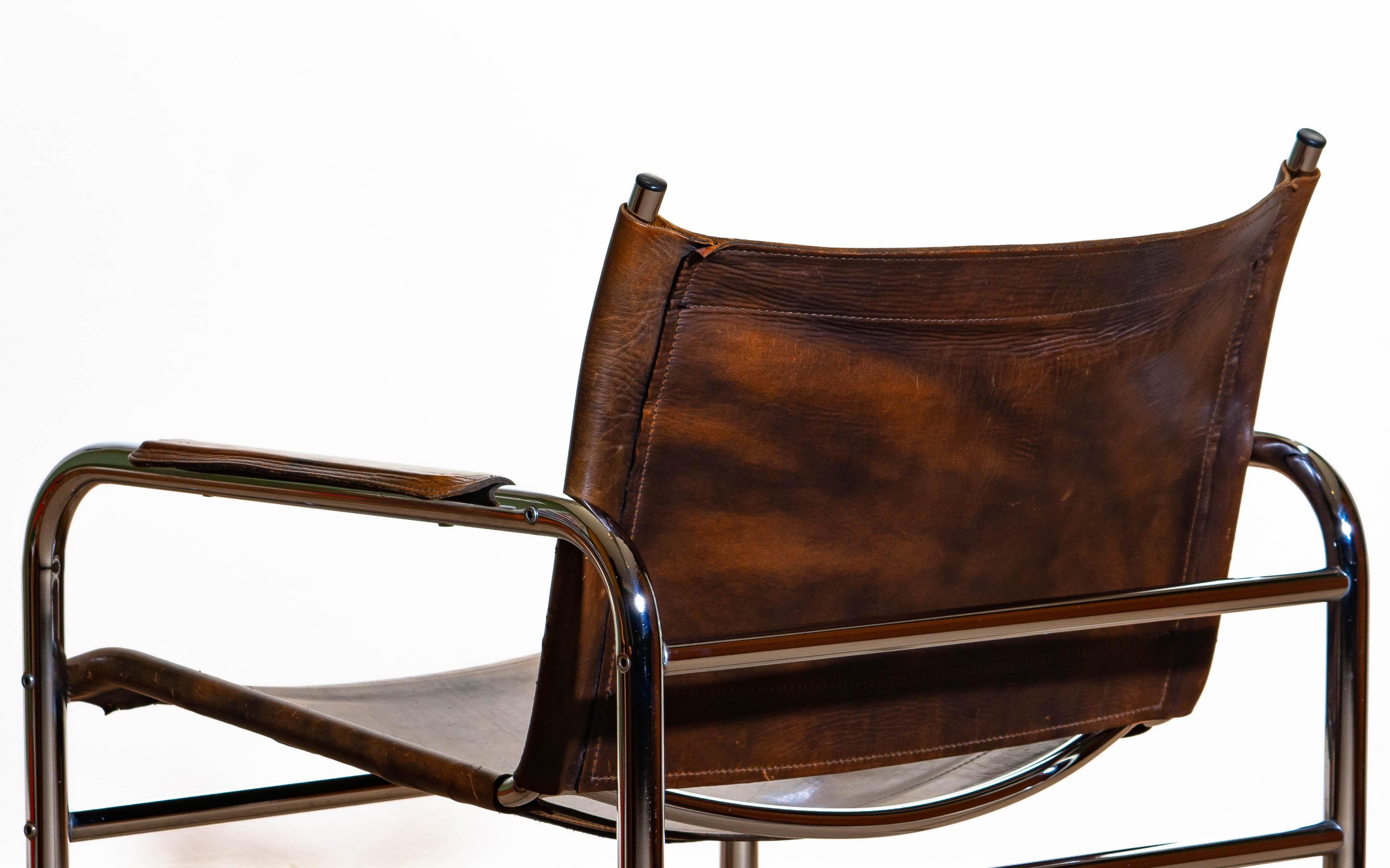 1980s Leather and Tubular Steel Armchair by Tord Bjorklund, Sweden 1 1