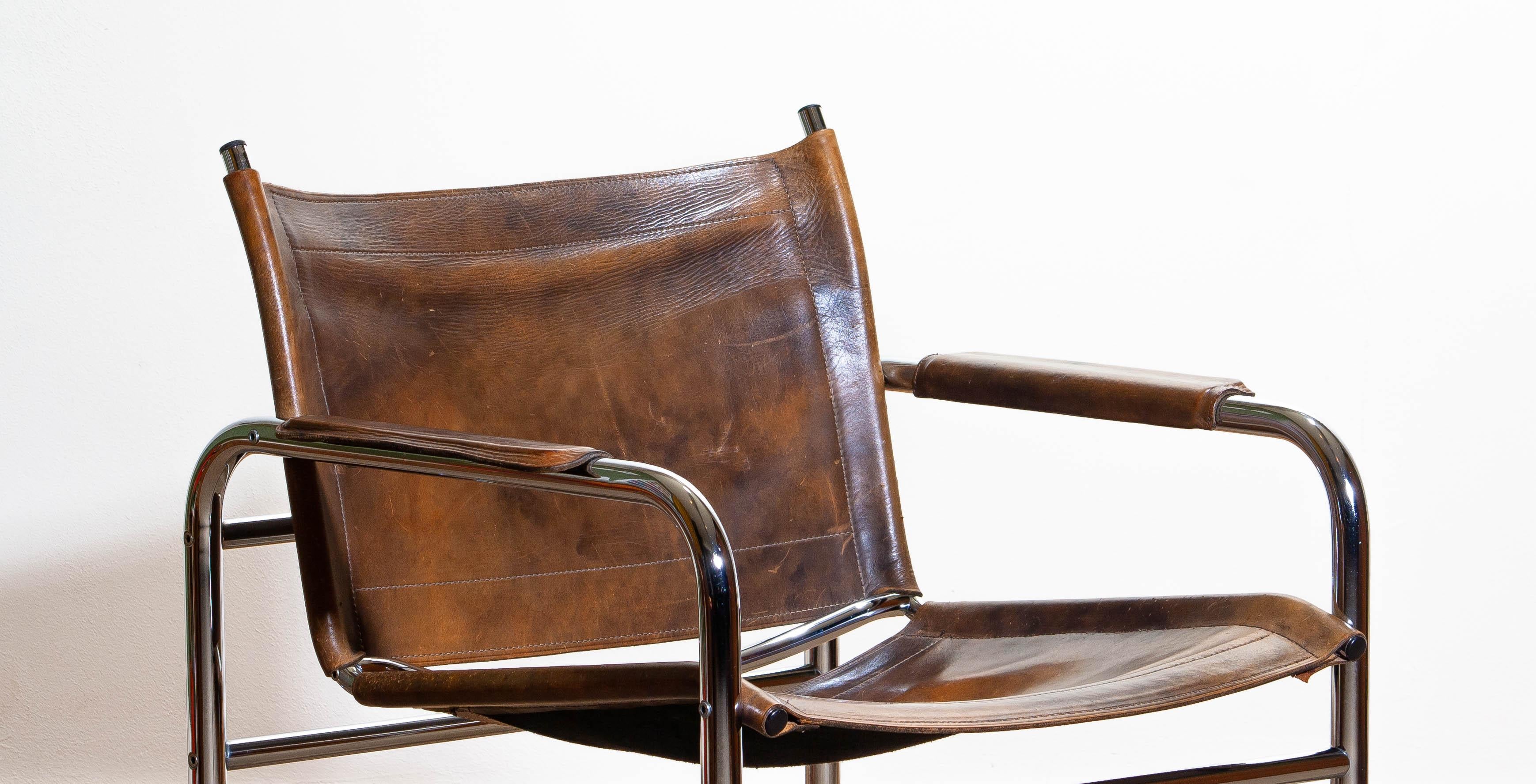 1980s Leather and Tubular Steel Armchair by Tord Björklund, Sweden 4