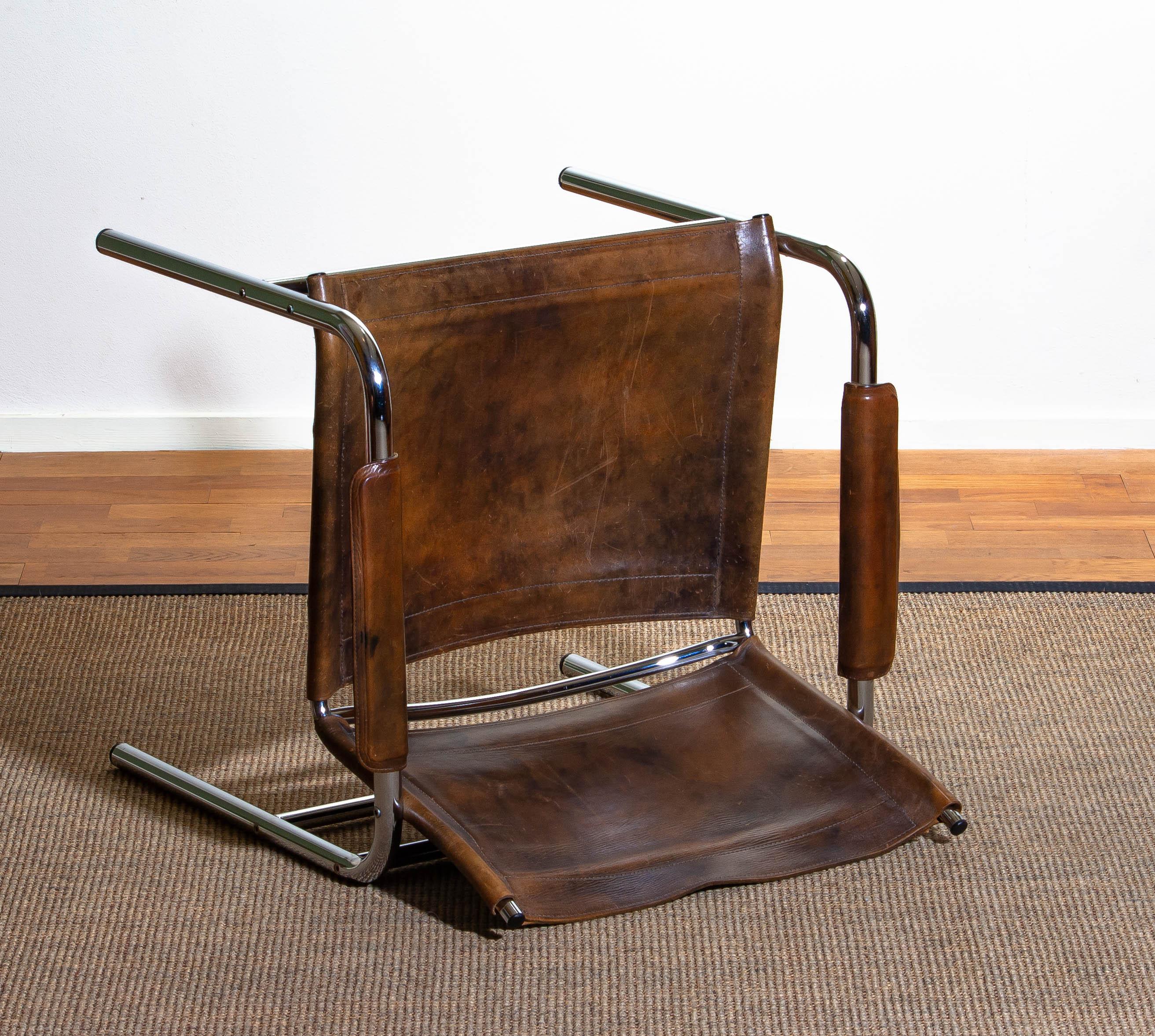 1980s Leather and Tubular Steel Armchair by Tord Björklund, Sweden 5