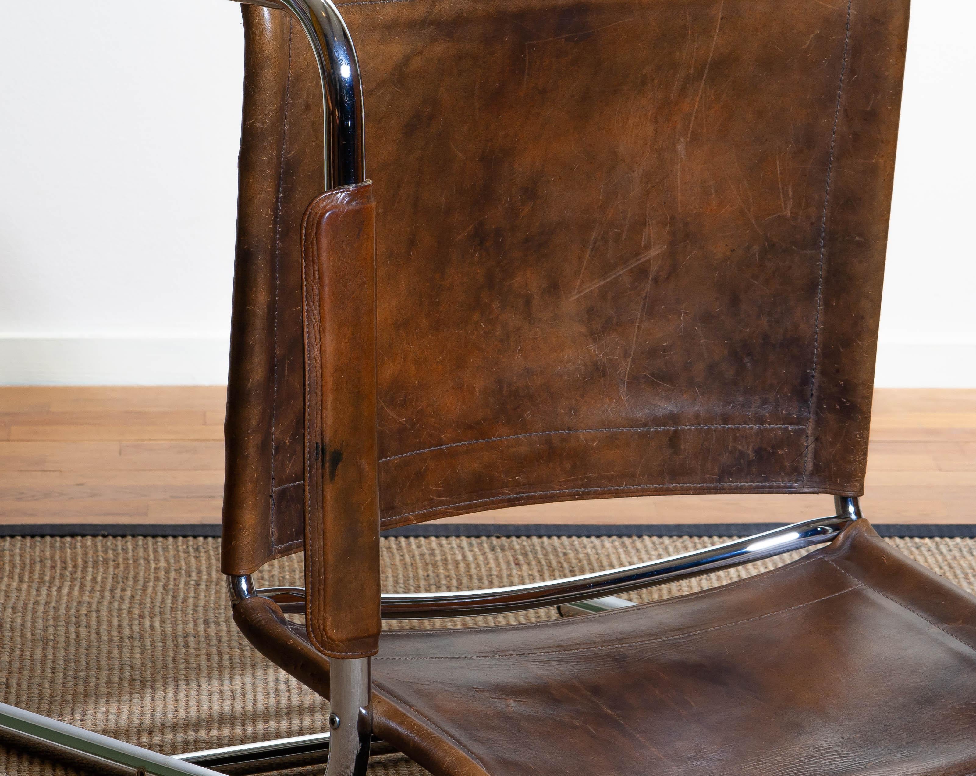 1980s Leather and Tubular Steel Armchair by Tord Björklund, Sweden 6