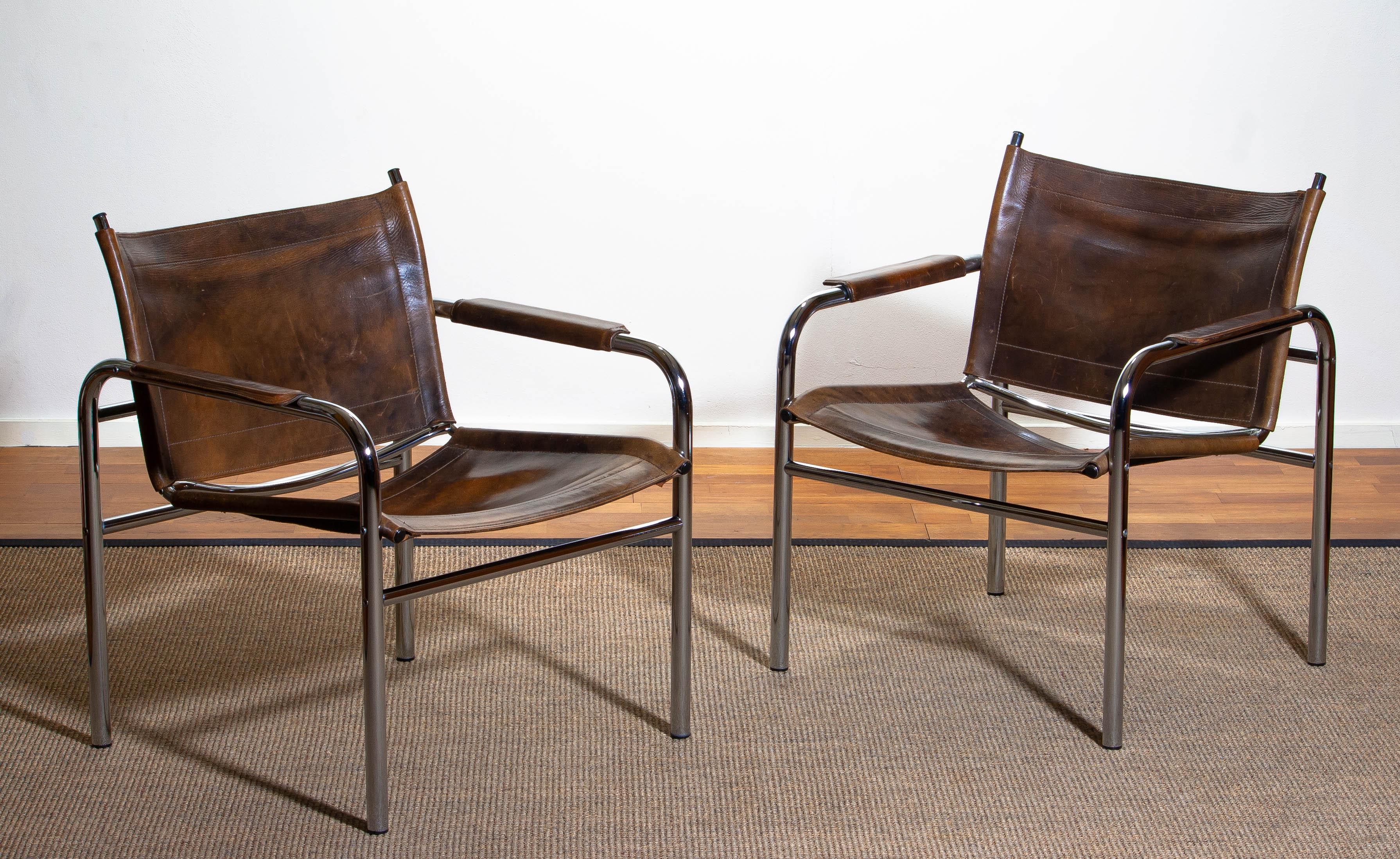 1980s Leather and Tubular Steel Armchair by Tord Björklund, Sweden 8