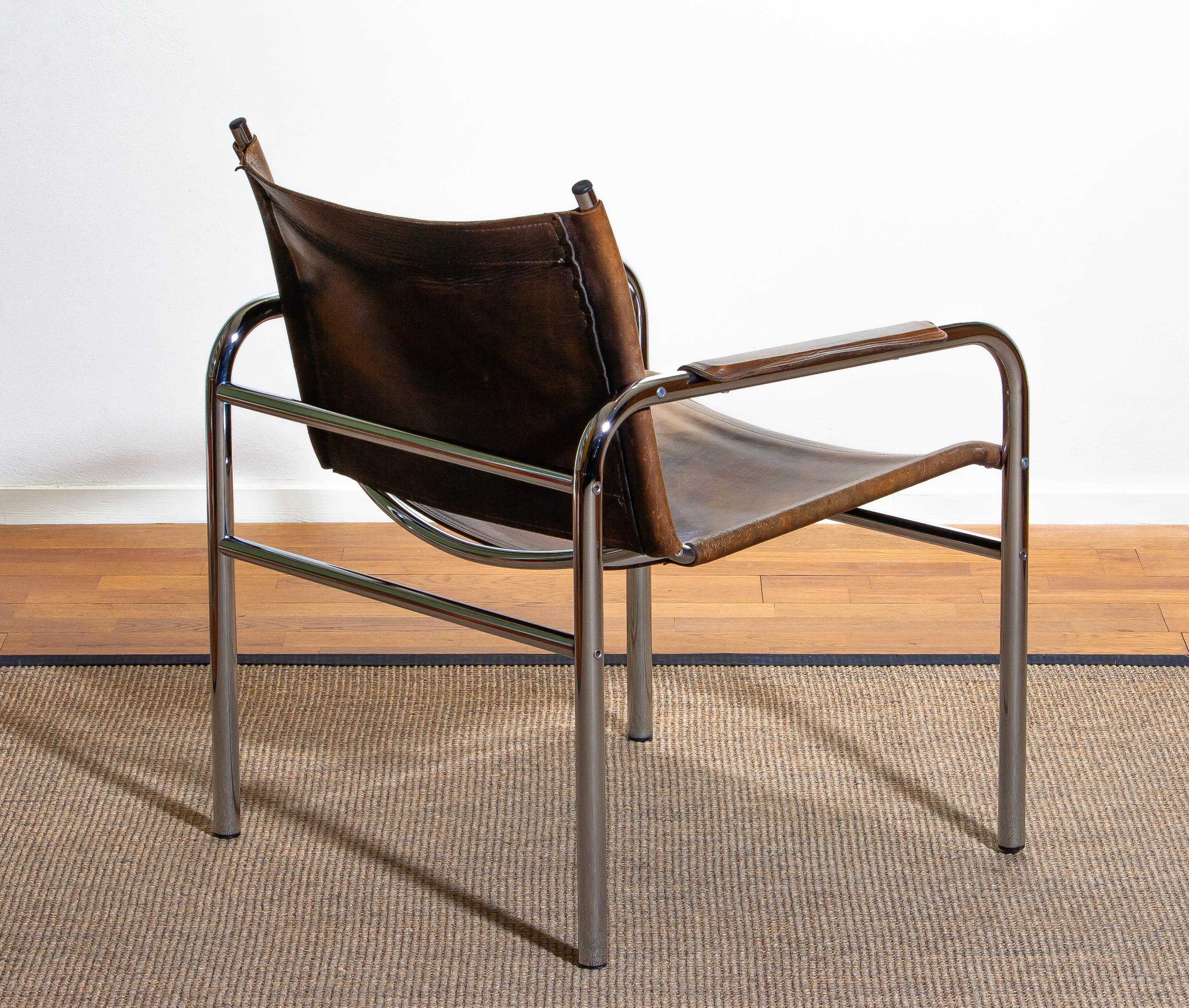 1980s Leather and Tubular Steel Armchair by Tord Björklund, Sweden 1