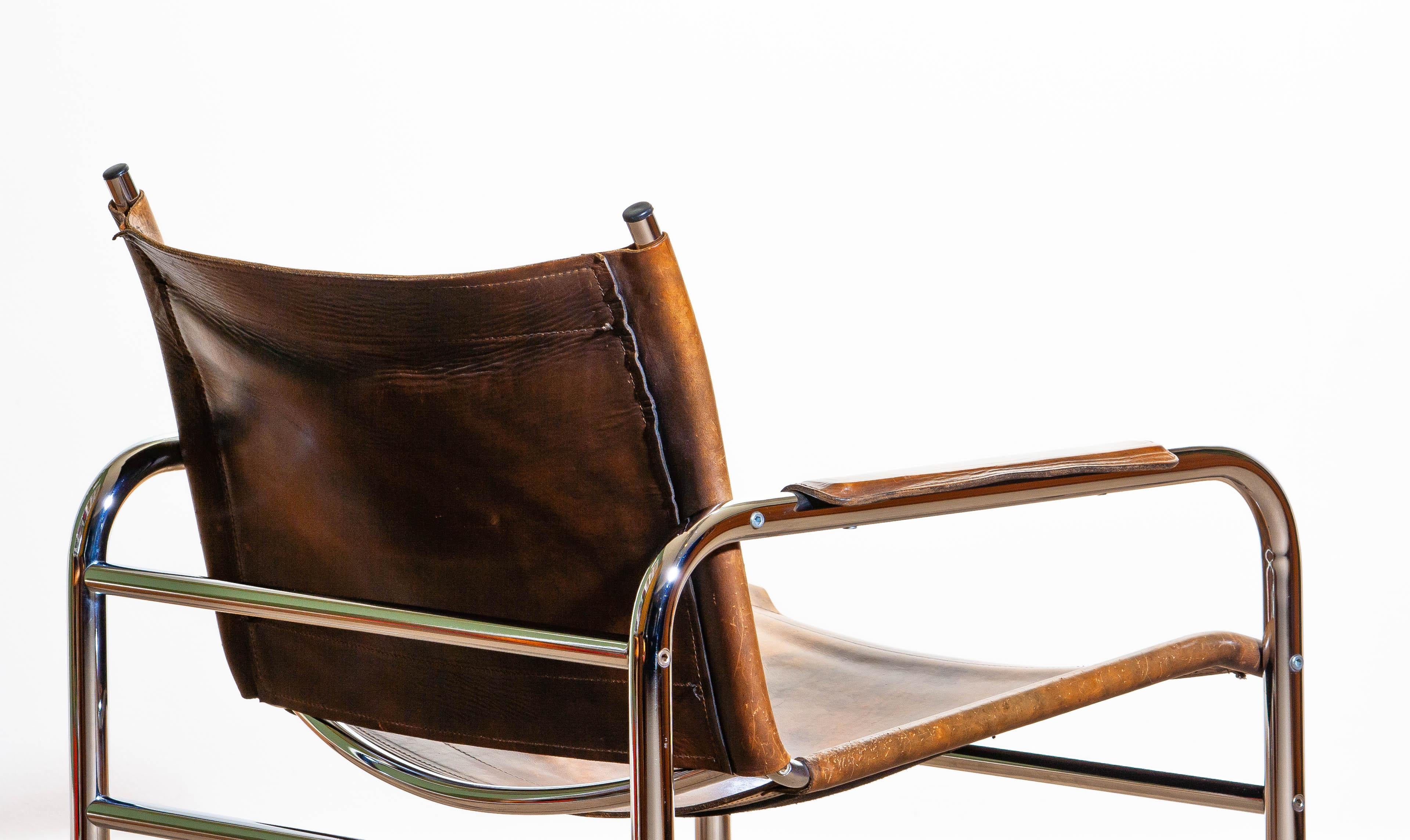 1980s Leather and Tubular Steel Armchair by Tord Björklund, Sweden 2