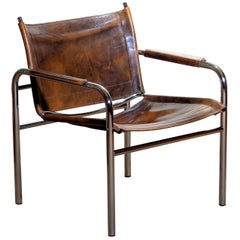 1980s Leather and Tubular Steel Armchair by Tord Bjorklund, Sweden