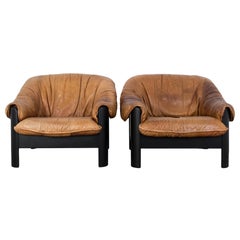 1980s Leather Armchairs, a Pair