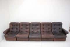 1970s Czechoslovak Modular Leather Five-Seat Sofa