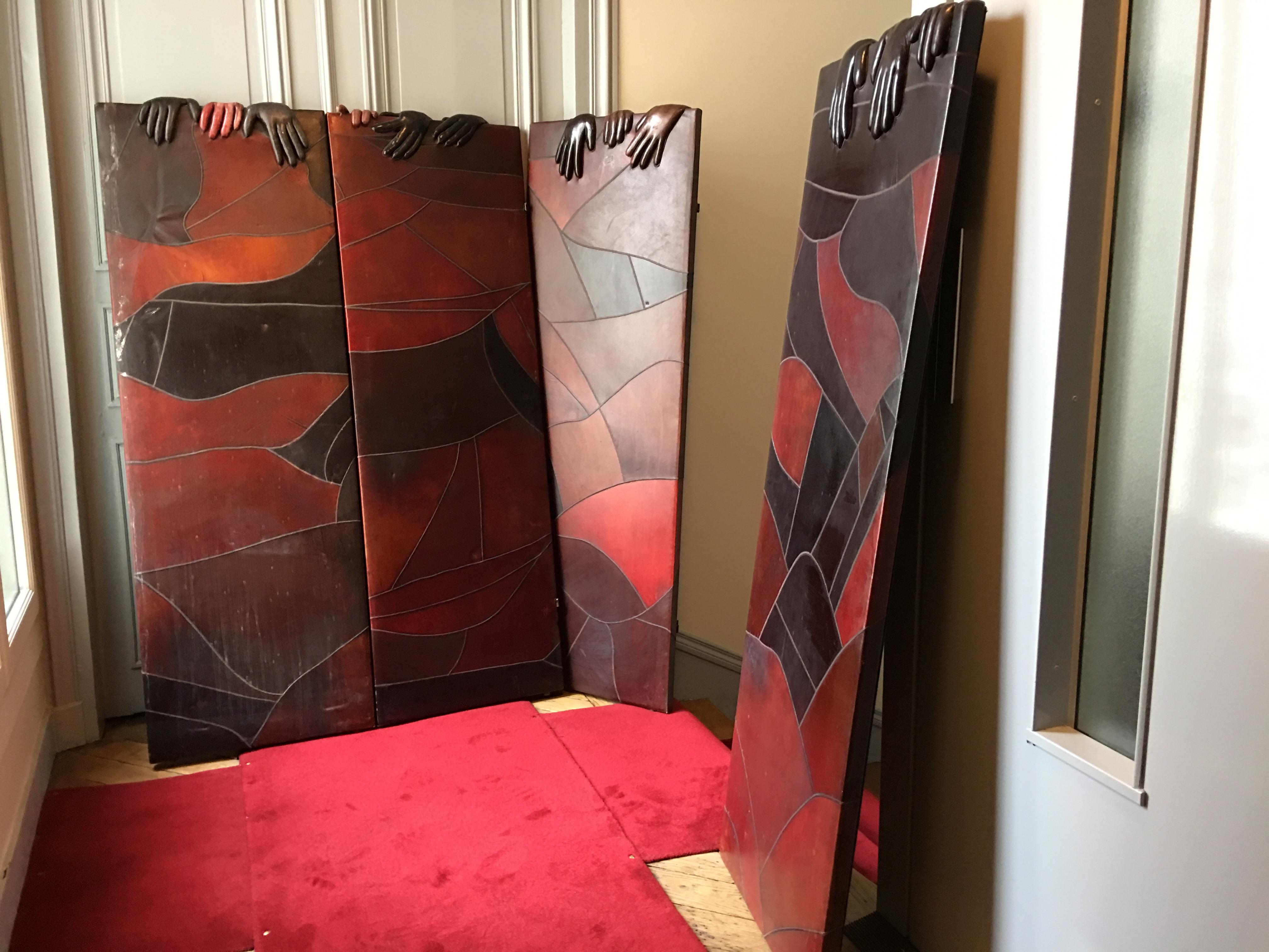 1980's Leather Screen In Good Condition For Sale In Saint-Ouen, FR