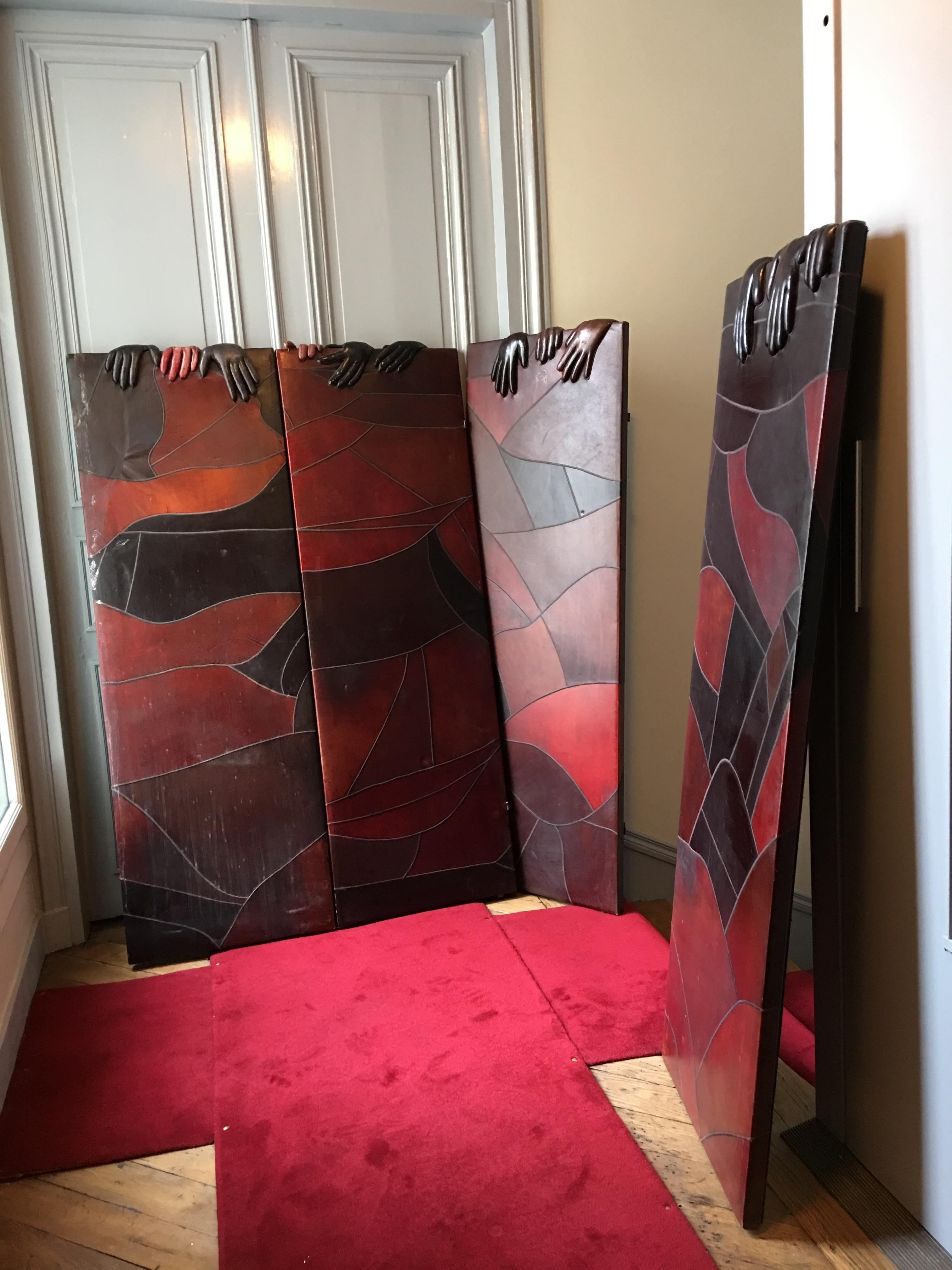 Late 20th Century 1980's Leather Screen For Sale
