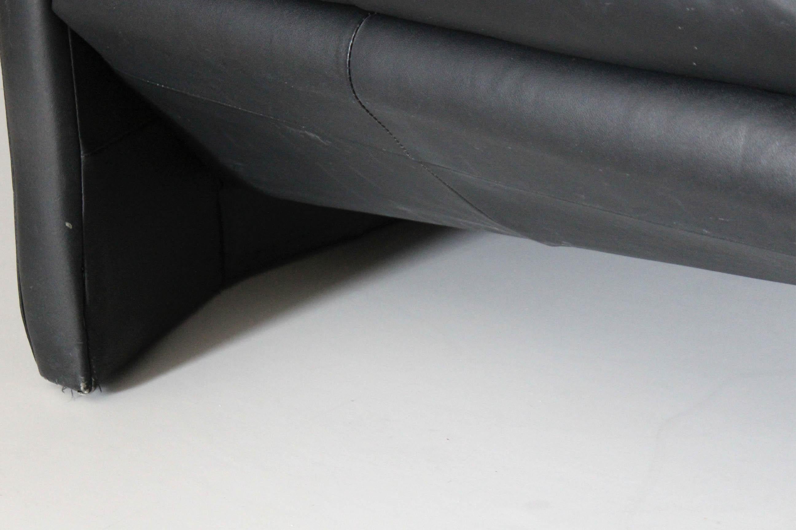 Sillones modernos italianos de cuero negro, set de dos, italia años 80 en venta 8
