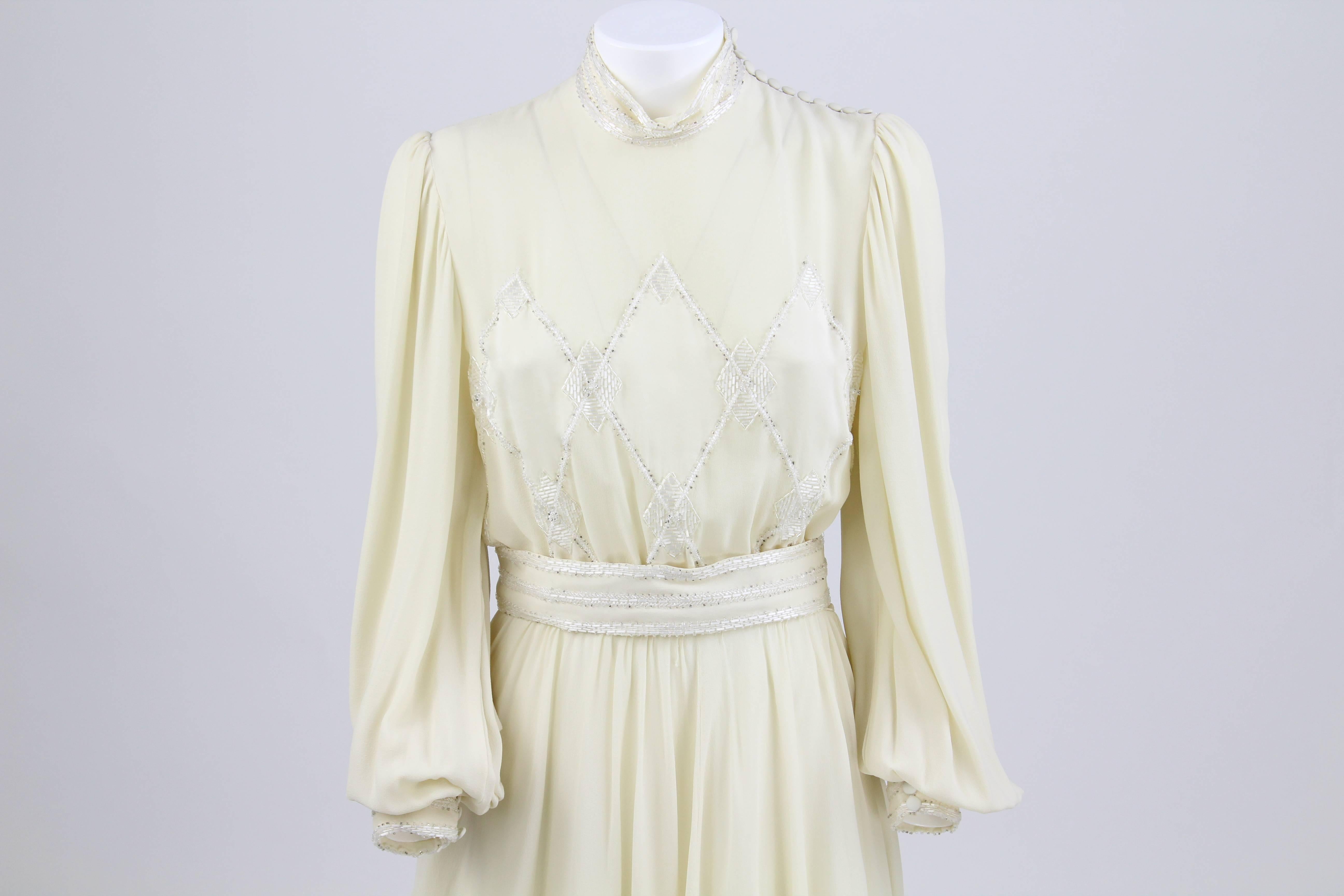 Women's 1980s Leggenda Cream White  Silk Dress 