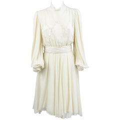 1980s Leggenda Cream White Silk Wedding Vintage Dress 